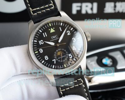 Swiss Replica IWC Pilot Moonphase Watch Black Dial Silver Bezel